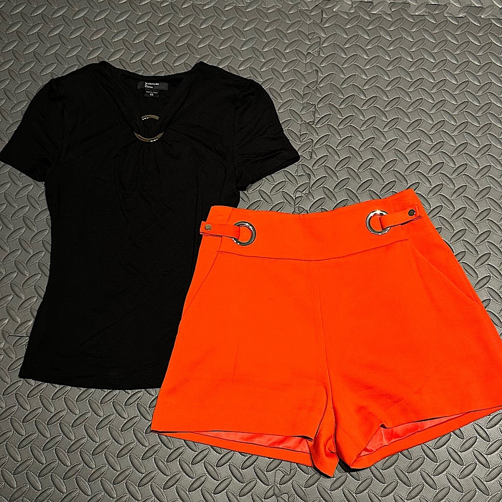 MARCIANO Womens Orange Zippered Grommet Straight leg Shorts & Black Top XS